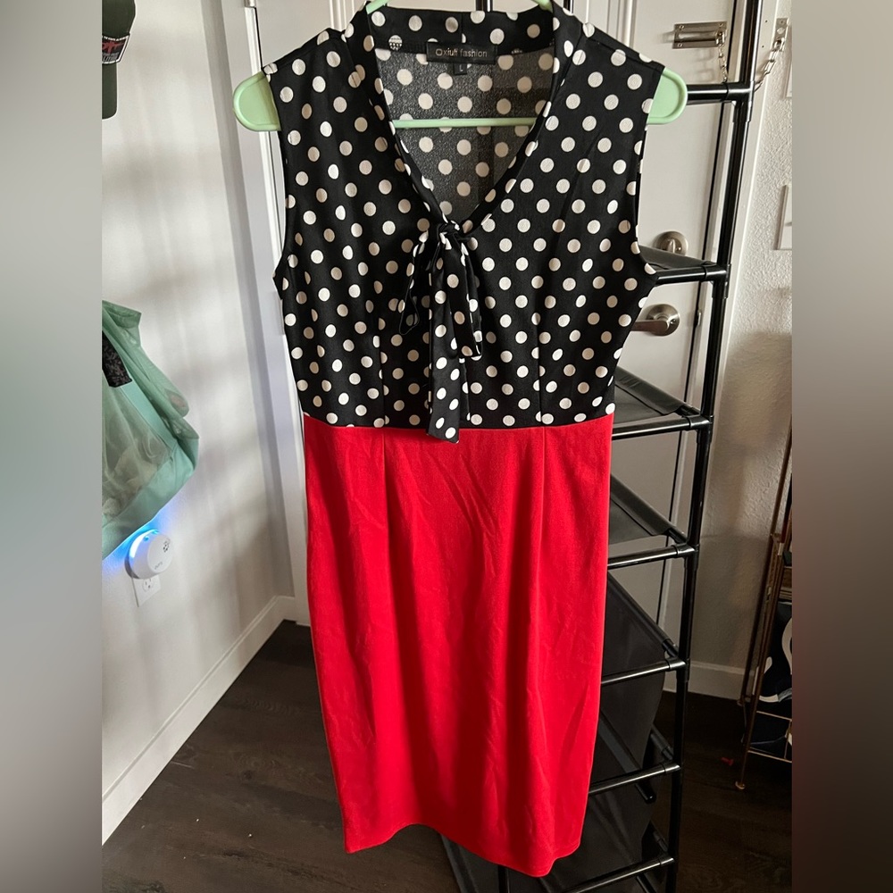 Red black and white polka dot dress - tank top - size large